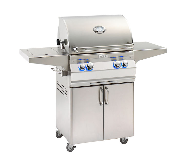  24" Aurora Grill with Analog Thermometer and Flush Mounted Single Side Burner 