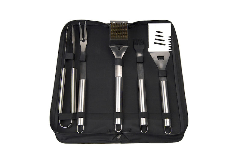  Tool Set - Tongs, Fork, Turner, Grill Brush & Basting Brush in Nylon Case 