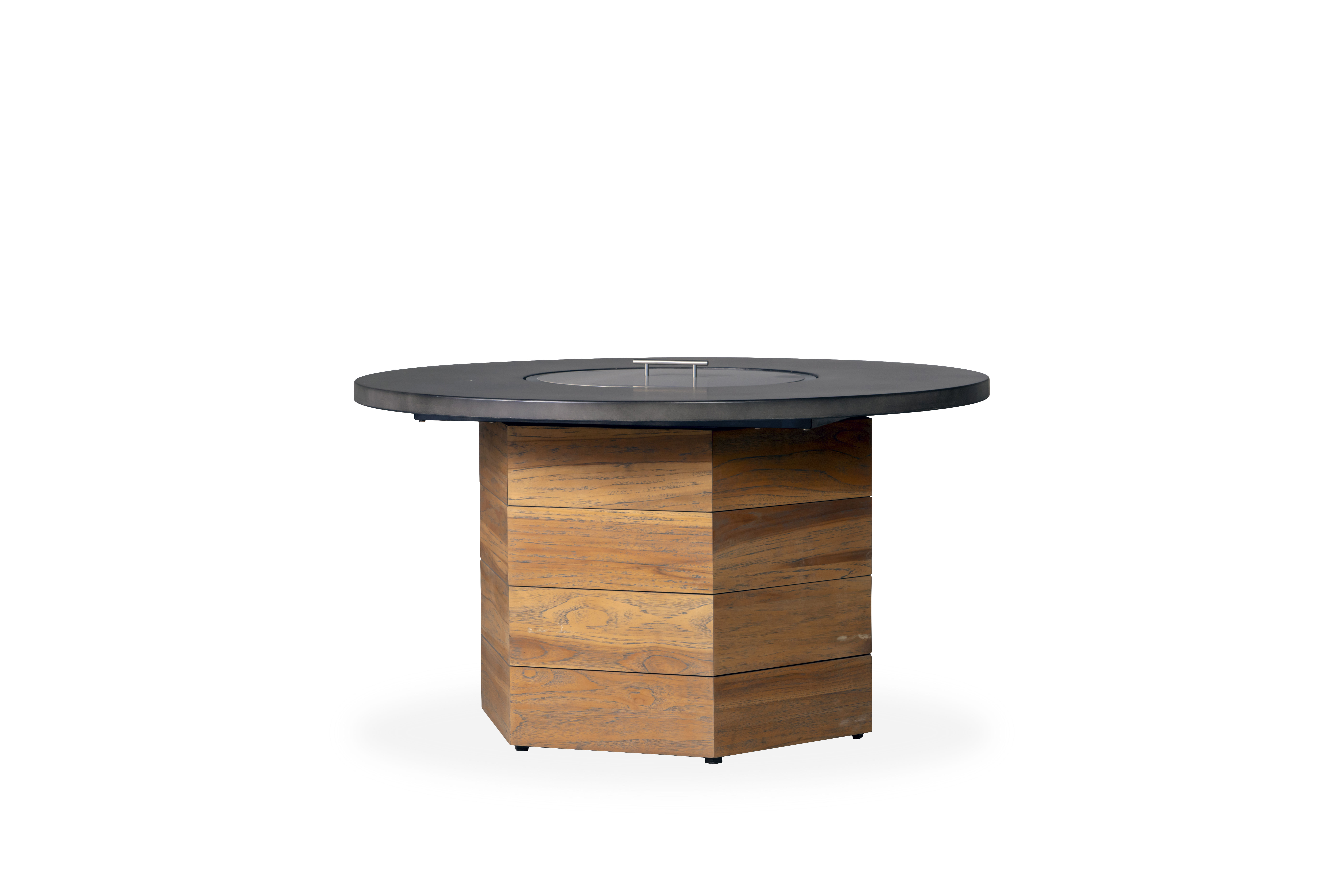 Lloyd Flanders Teak Hexagonal Fire Table w Stone Top By Lloyd Flanders 