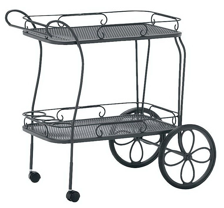 Woodard Iron Tea Cart with Mesh Top and Removable Serving Tray By Woodard 