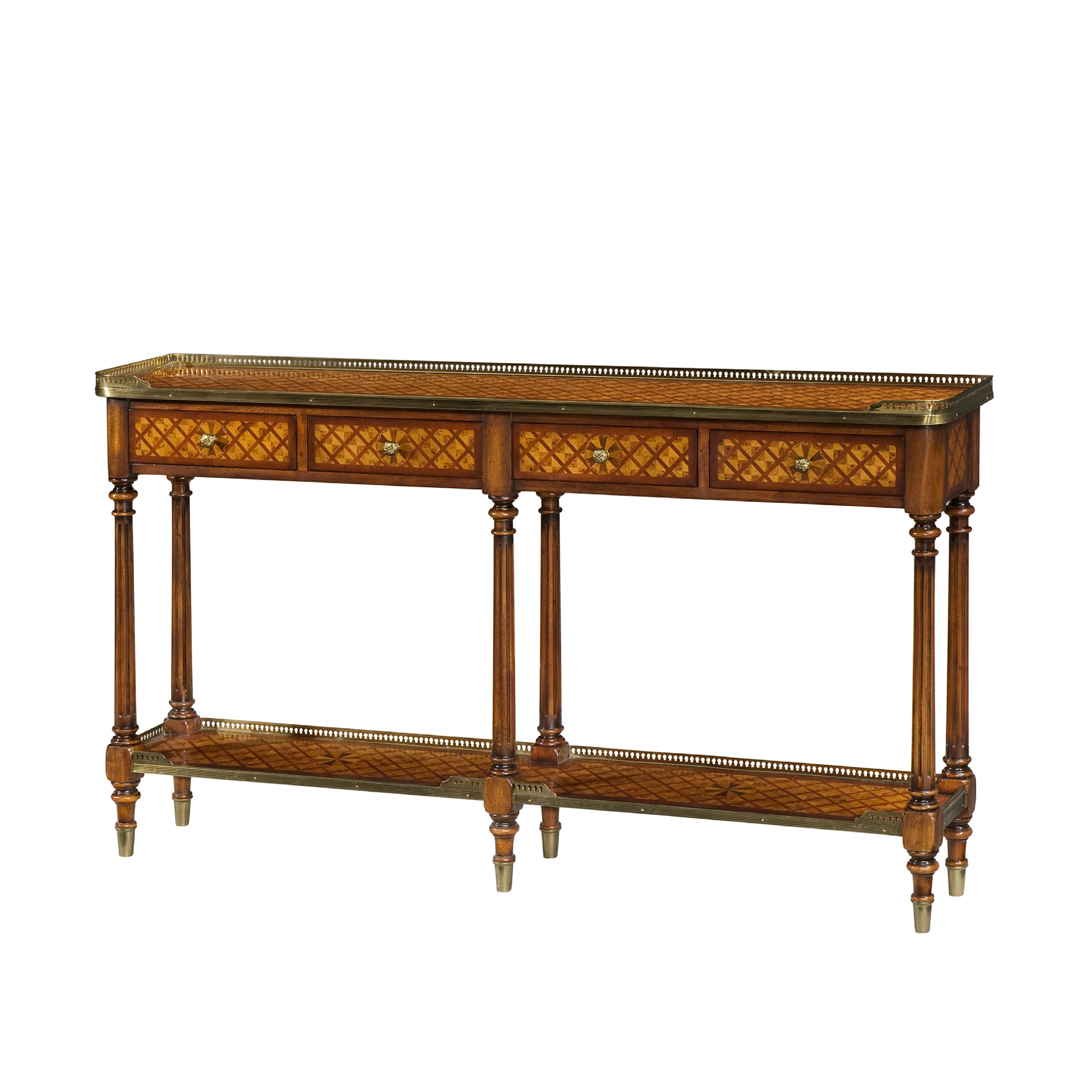  A Burl Lattice Parquetry, Brass Mounted Console Table 